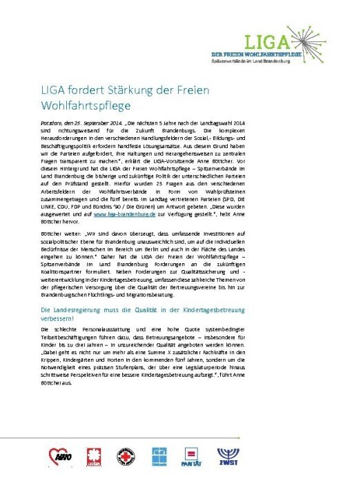 LIGA fordert Stärkung der Freien Wohlfahrtspflege