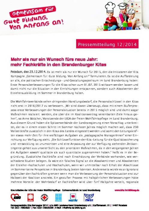 Pressemitteilung 12 / 2014