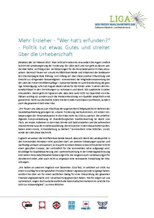 Mehr Erzieher - "Wer hat's erfunden?" - Politik tut etwas Gutes und streitet über die Urheberschaft