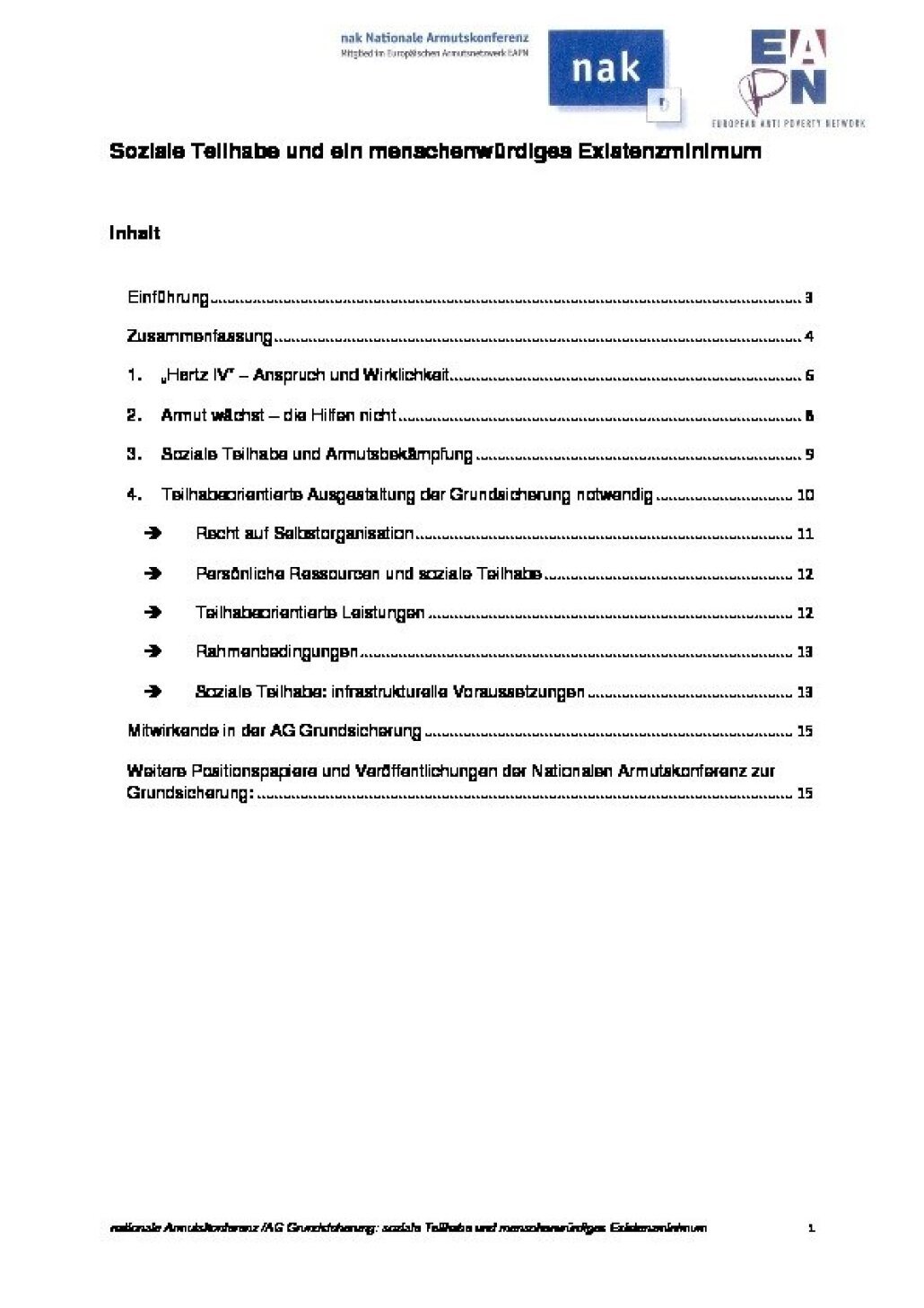 Soziale Teilhabe durch Arbeit - sozialpolitische Anforderungen an die Beschäftigungsförderung (Diskussionsgrundlage und Forderungen)