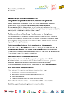 Kita-Bündnisse warnen: Lange Betreuungszeiten über 8 Stunden massiv gefährdet